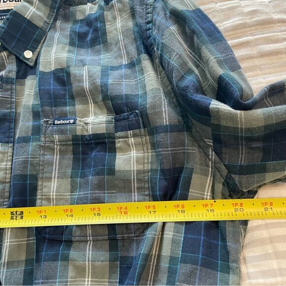 Barbour Tailored Fit 100% Cotton Button up Tartan Patch Shirt Sz M Kielder Blue - Picture 11 of 15